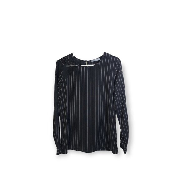 Anthroplogie Octavia Black and White Striped Long Sleeved Lace Blouse Size S - Picture 1 of 7